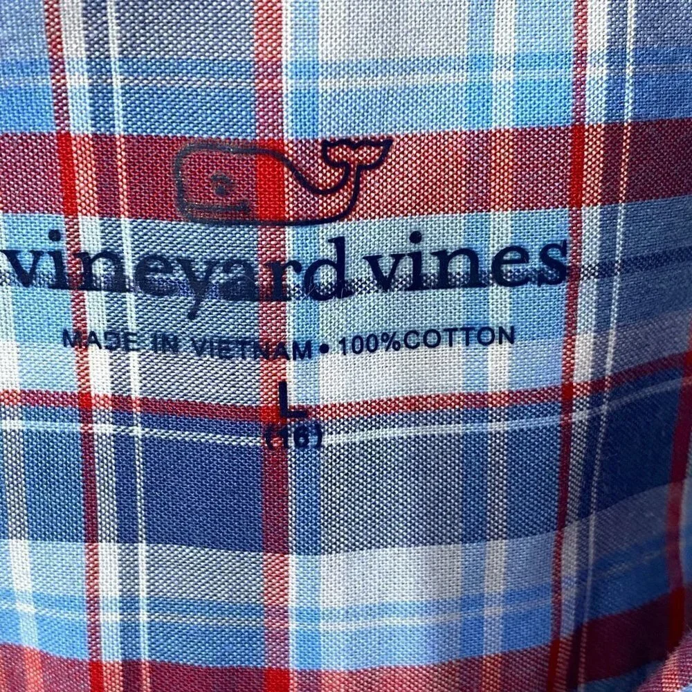 VINEYARD VINES Boys Large Plaid Shirt Blue Cotton Preppy Long Sleeve Button up